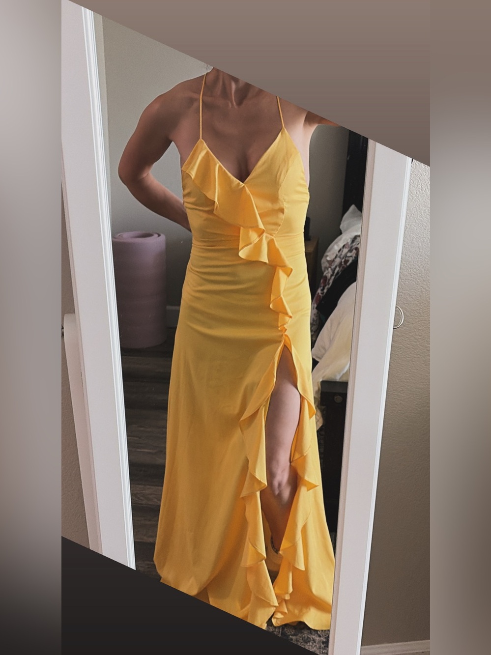 Luxxel Yellow Ruffle V-Neck Maxi Dress